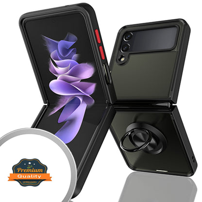For Samsung Galaxy Z Flip 4 5G Finger Ring Stand Holder Kickstand Hybrid Frosted Matte TPU Hard PC Shock-Absorption  Phone Case Cover