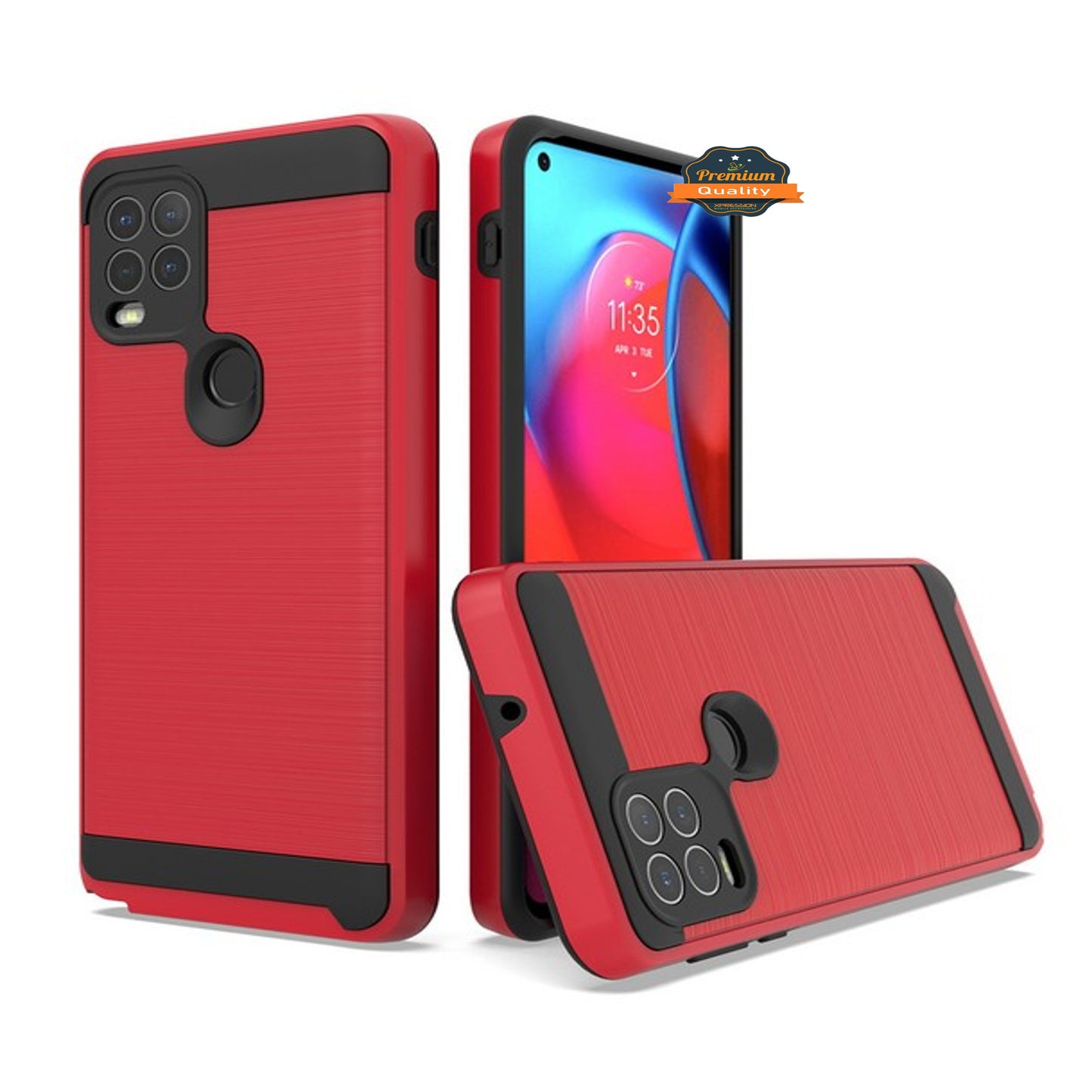 For Motorola Moto G Stylus 5G 2021 Slim Rugged TPU + Hard PC Brushed Metal Texture Hybrid Dual Layer Defender Armor Shock Absorbing  Phone Case Cover