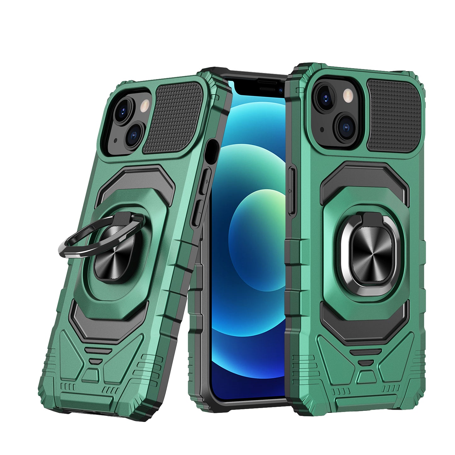 For Apple iPhone 14 (6.1") Hybrid Dual Layer with Rotate Magnetic Ring Stand Holder Kickstand, Rugged Shockproof  Phone Case Cover