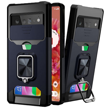 For Google Pixel 6 /6 Pro Wallet Case with Ring Stand & Slide Camera Cover Credit Card Holder, Military Grade Hard Shockproof Protective  Phone Case Cover