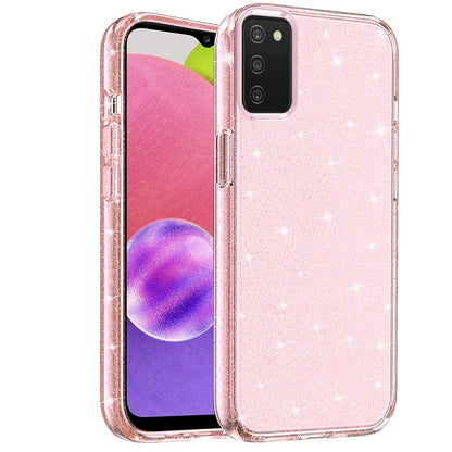 For Samsung Galaxy A03S Transparent Crystal Glitter Shiny Sparkle Bling Sjiny TPU Rubber Hard PC Back Hybrid Armor Frame  Phone Case Cover