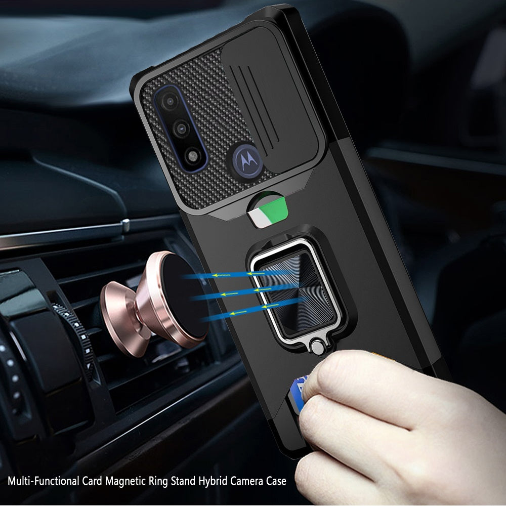 For Motorola Moto G Power 2022 Wallet Case with Ring Stand & Slide Camera Cover Credit Card Holder TPU Hard Shockproof  Phone Case Cover