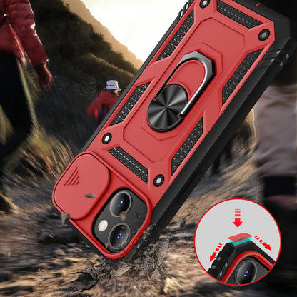 For Apple iPhone 14 (6.1") Hybrid Built-in 360° Rotate Magnetic Ring Stand with Camera Protection Heavy Duty Shockproof Red Black Phone Case Cover