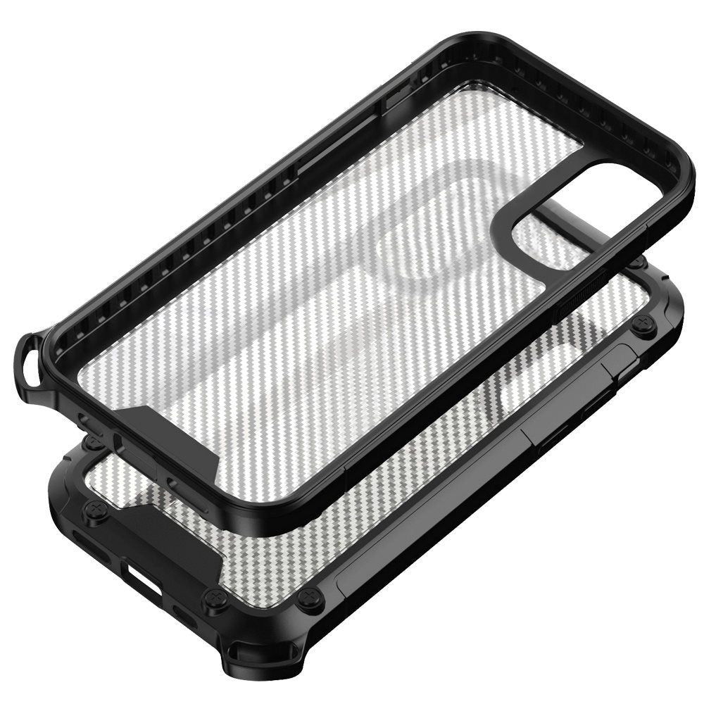 For Apple iPhone 13 Pro Max (6.7") Clear Matte Carbon Fiber Design Heavy Duty Shockproof Hybrid Armor Military Grade Drop Protection  Phone Case Cover