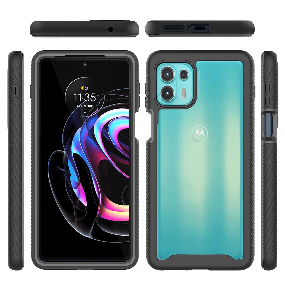 For Motorola Edge 20 Lite Clear Dual Layer Tuff Rugged Bumper Frame Heavy Duty Hybrid Shockproof Rubber TPU Full Body Defender Black Phone Case Cover