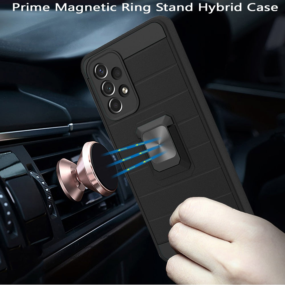 For Samsung Galaxy A33 5G Magnetic Ring Holder Rubber Hybrid Stand Kickstand Texture Rugged Armor Heavy Duty Military Grade  Phone Case Cover