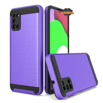 For Samsung Galaxy A03S Slim Rugged TPU + Hard PC Brushed Metal Texture Hybrid Dual Layer Defender Armor Shock Absorbing  Phone Case Cover