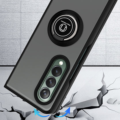 For Samsung Galaxy Z Fold 3 5G Hybrid Protective PC & TPU Shockproof with 360° Rotation Ring Kickstand Magnetic Metal Stand  Phone Case Cover