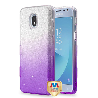 For Samsung Galaxy J3 (2018)/ Galaxy J3 Star/ Galaxy J3 Glitter Stylish Design Hybrid Rubber TPU Hard PC Shockproof Armor Rugged Purple Silver Phone Case Cover