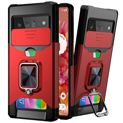 For Google Pixel 6 /6 Pro Wallet Case with Ring Stand & Slide Camera Cover Credit Card Holder, Military Grade Hard Shockproof Protective  Phone Case Cover