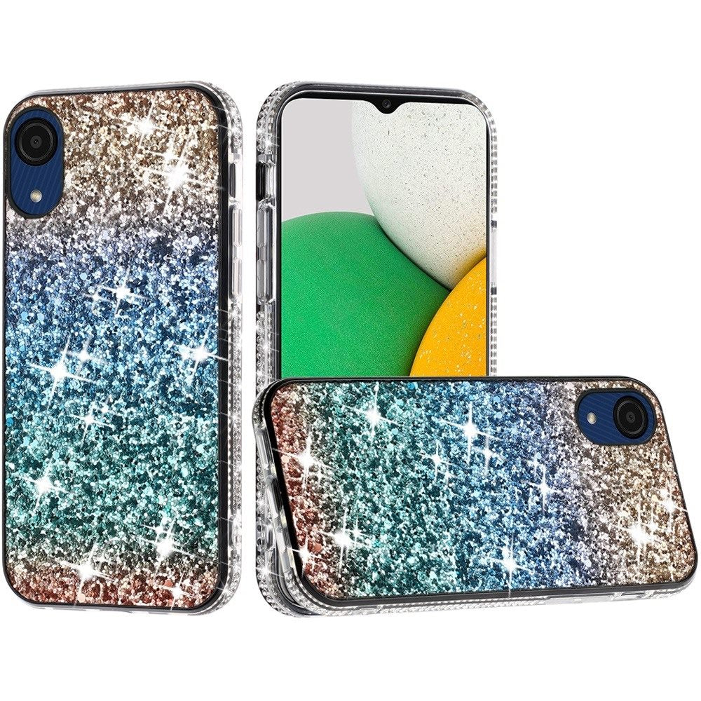 For Samsung A03 Core Rhinestone Sparkling Rainbow Gradual Glitter Full Diamond Bling Protective Hybrid Rugged Bumper  Phone Case Cover