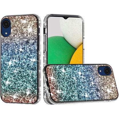 For Samsung A03 Core Rhinestone Sparkling Rainbow Gradual Glitter Full Diamond Bling Protective Hybrid Rugged Bumper  Phone Case Cover