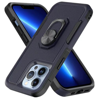 For Apple iPhone 14 Plus (6.7") Hybrid Rugged Hard Drop-Proof 3 Layer Protection Military Grade with Metal Ring Stand  Phone Case Cover