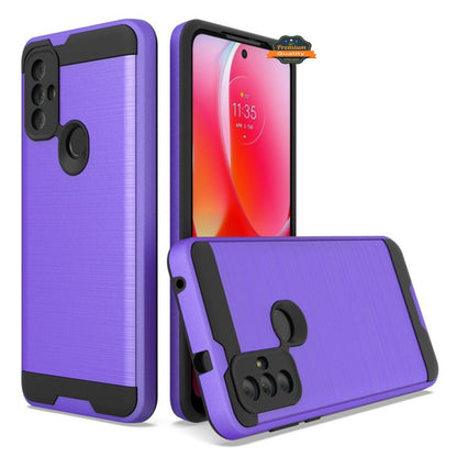 For Motorola Moto G Pure Rugged TPU Hard PC Brushed Metal Texture Hybrid Dual Layer Defender Armor Shock Absorbing  Phone Case Cover