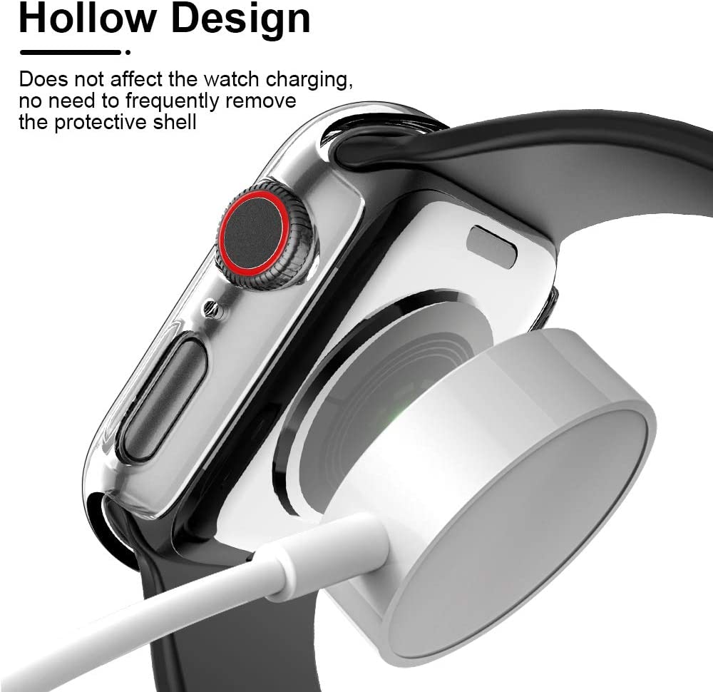 For Apple Watch 44mm Ultra Clear Transparent PC with Built in Screen Protector Snap-on Full Coverage Shell Rubber TPU + Hard PC Frame for iWatch Series SE/6/5/4 Clear Phone Case Cover