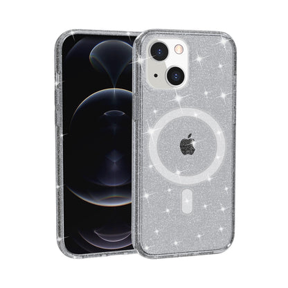 For Apple iPhone 14 (6.1") MagSafe Compatible Glitter Shiny Sparkle Bling TPU Rubber Hard PC Back Hybrid Armor Frame  Phone Case Cover