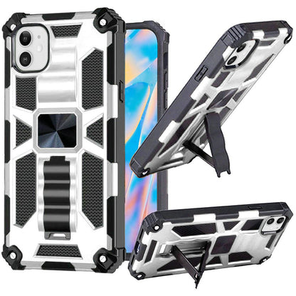 For Apple iPhone 14 (6.1") Heavy Duty Stand Hybrid Shockproof Rugged with Built-in Kickstand Fit Magnetic Car Mount  Phone Case Cover