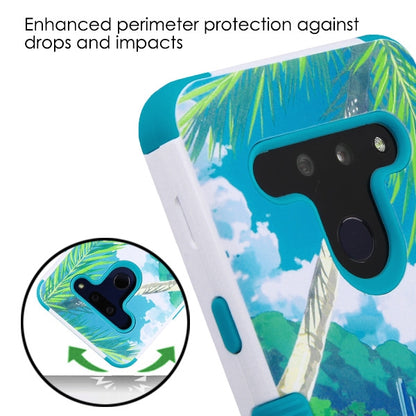 For LG G8 ThinQ Hybrid Dual Layer Hard PC Cases Shockproof TPU Rugged Bumper Palm Beach Tropical Teal Phone Case Cover