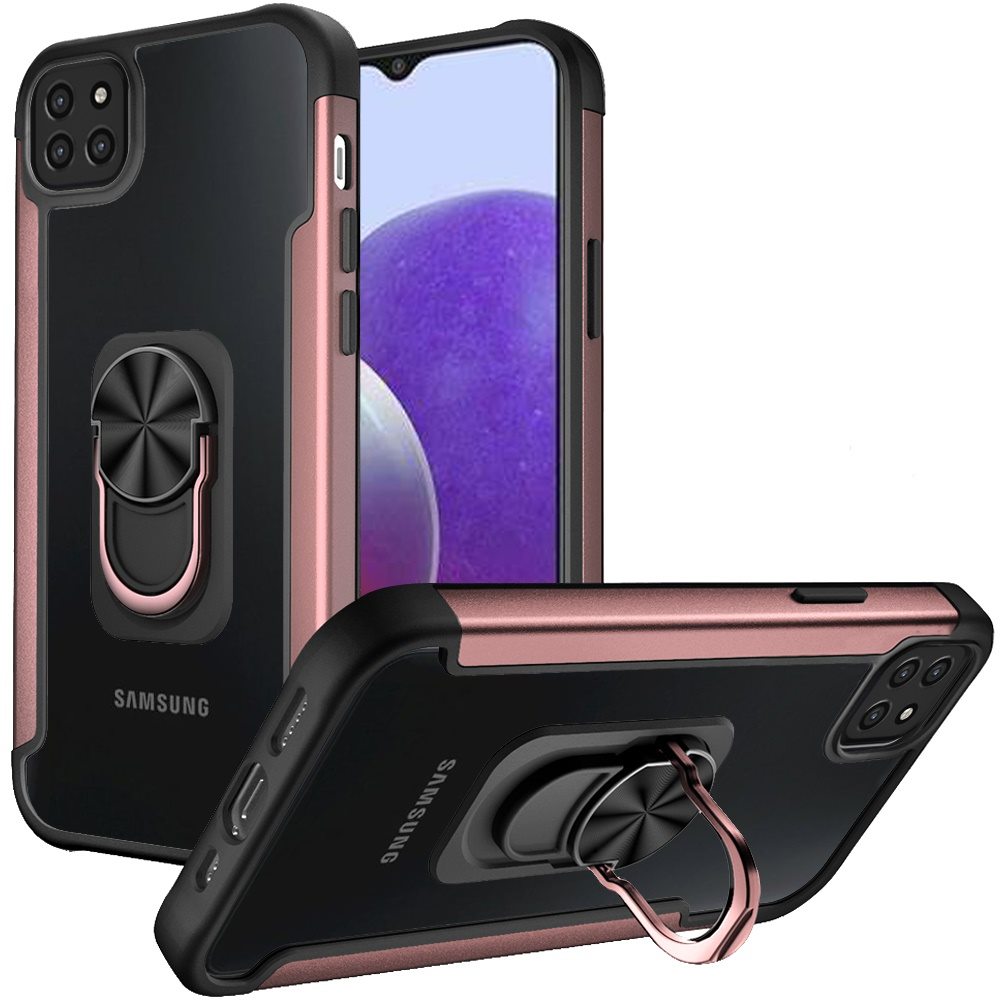 For Samsung Galaxy A22 5G Clear Military Grade Design Hybrid Protective with Ring Holder Kickstand [Magnetic Car Mount Feature]  Phone Case Cover