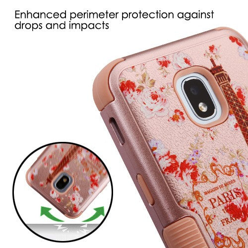 For Samsung Galaxy J3 V /J3 3rd Gen /Galaxy Express Prime 3 Stylish Hybrid Three Layer Hard PC Shockproof Heavy Duty TPU Anti-Drop Paris in Full Bloom Phone Case Cover