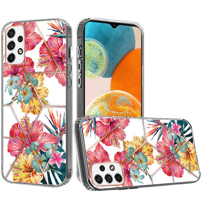 For Samsung Galaxy A23 5G Fashion Art Floral IMD Design Beautiful Flower Pattern Hybrid Protective Hard Rubber TPU Red Hibiscus Phone Case Cover
