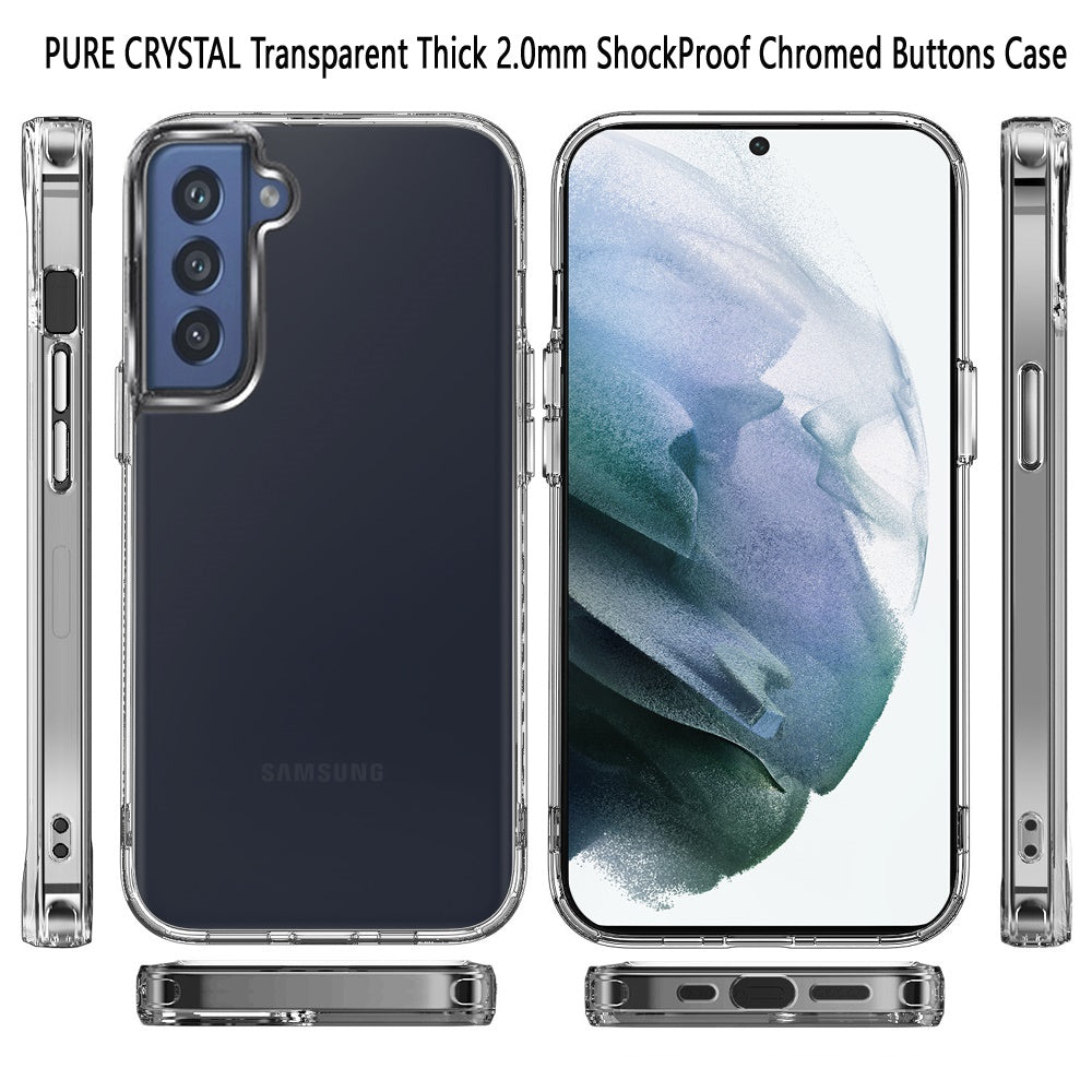 For Samsung Galaxy S22 /Plus Ultra Hybrid HD Crystal Clear Hard PC Back Gummy TPU Frame Slim Thin Fit with Chromed Buttons  Phone Case Cover