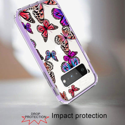 For Apple iPhone 14 Plus (6.7") Beautiful Design 3in1 Hybrid Triple Layer Armor Hard PC Plastic Rubber Frame Purple Butterfly Phone Case Cover