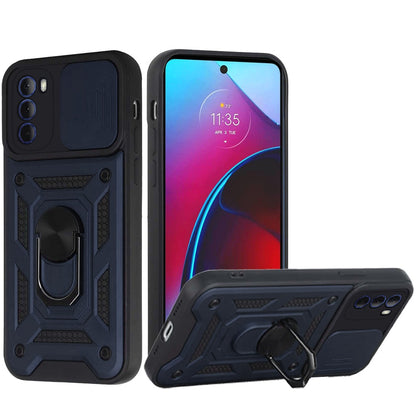 For Motorola Moto G Stylus 2022 4G Hybrid Cases with Slide Camera Lens Cover, Ring Holder Kickstand Rugged Dual Layer  Phone Case Cover