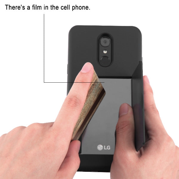 For LG Stylo 4 / Stylo 4 Plus Credit Card Wallet Back Storage Invisible Pocket Dual Layer Hard PC TPU Hybrid Protective Black Phone Case Cover