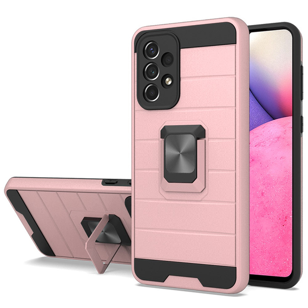 For Samsung Galaxy A33 5G Magnetic Ring Holder Rubber Hybrid Stand Kickstand Texture Rugged Armor Heavy Duty Military Grade  Phone Case Cover