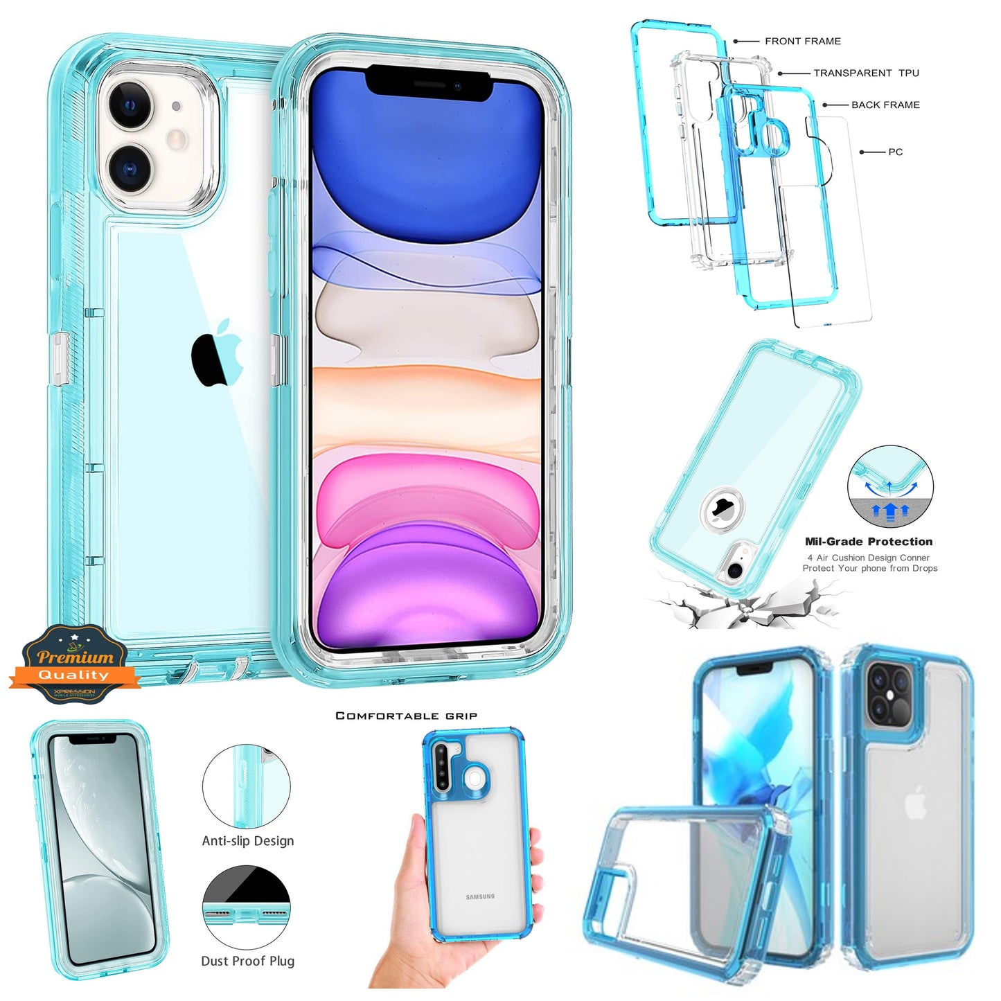 For Boost Mobile Celero 5G Transparent 3 Layer Heavy Duty Rugged Full Body Shockproof Hybrid Hard PC + TPU Bumper Protective  Phone Case Cover