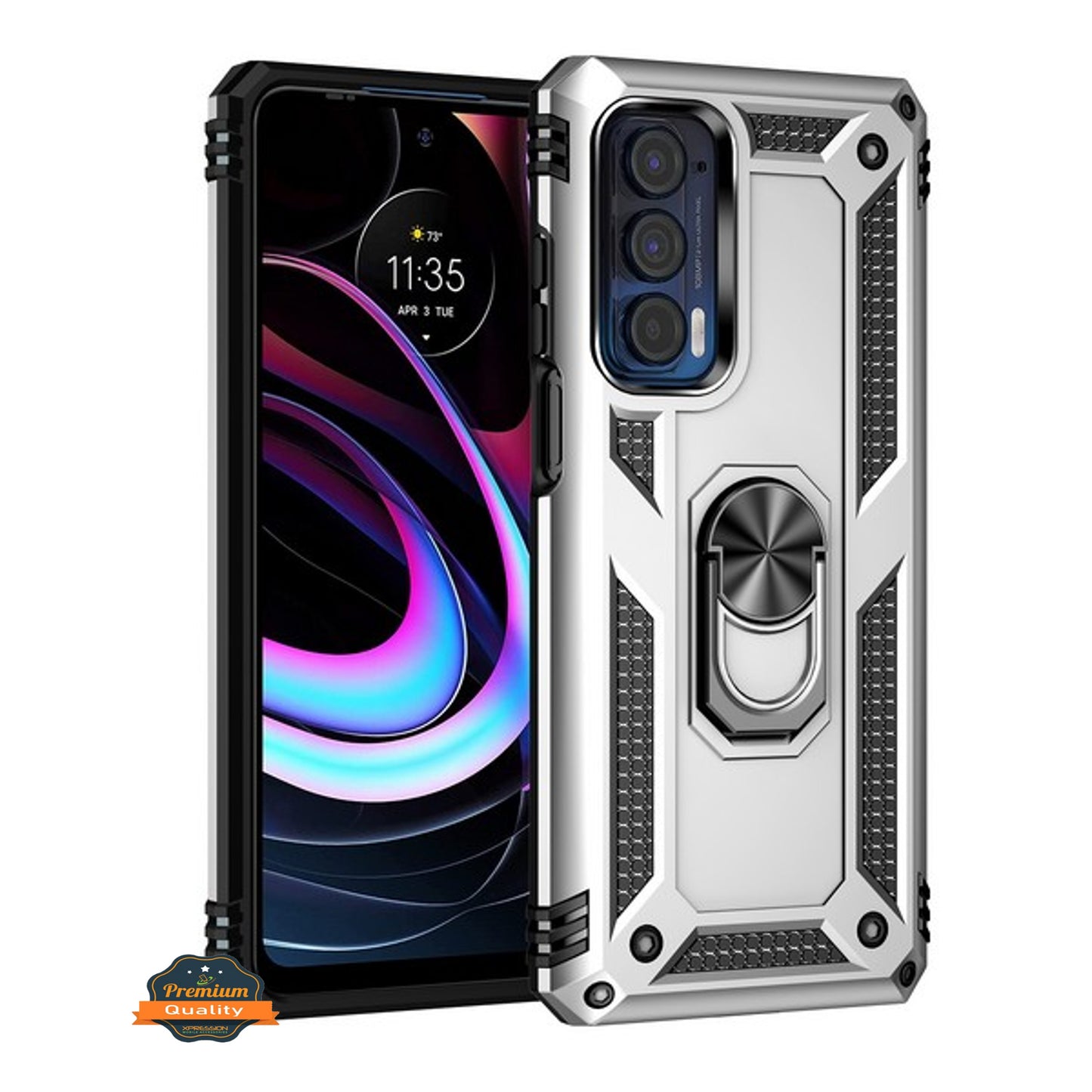 For Motorola Edge 2021 Shockproof Hybrid Dual Layer PC + TPU with Rotating Ring Stand Metal Kickstand Heavy Duty Armor Shell  Phone Case Cover