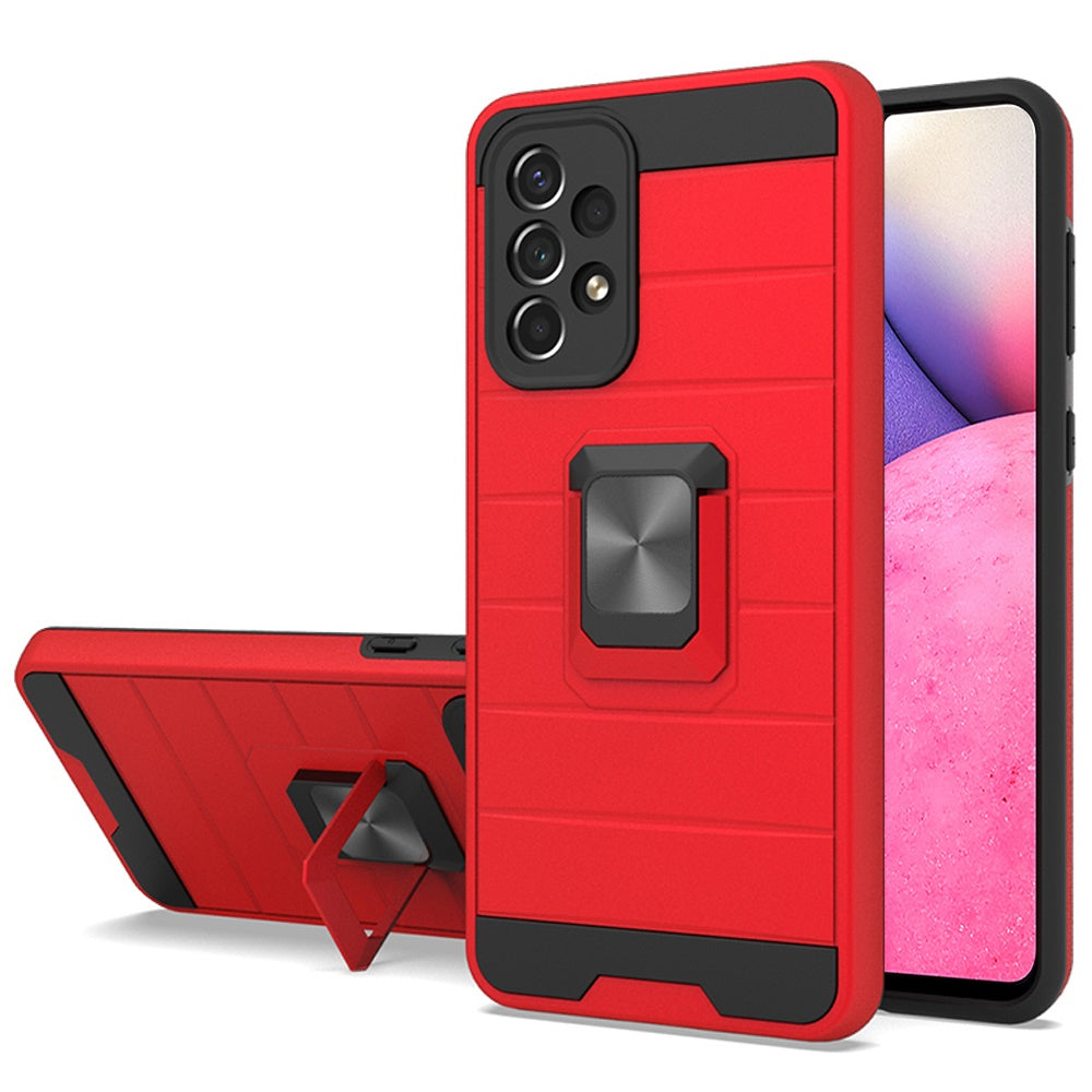 For Samsung Galaxy A33 5G Magnetic Ring Holder Rubber Hybrid Stand Kickstand Texture Rugged Armor Heavy Duty Military Grade  Phone Case Cover