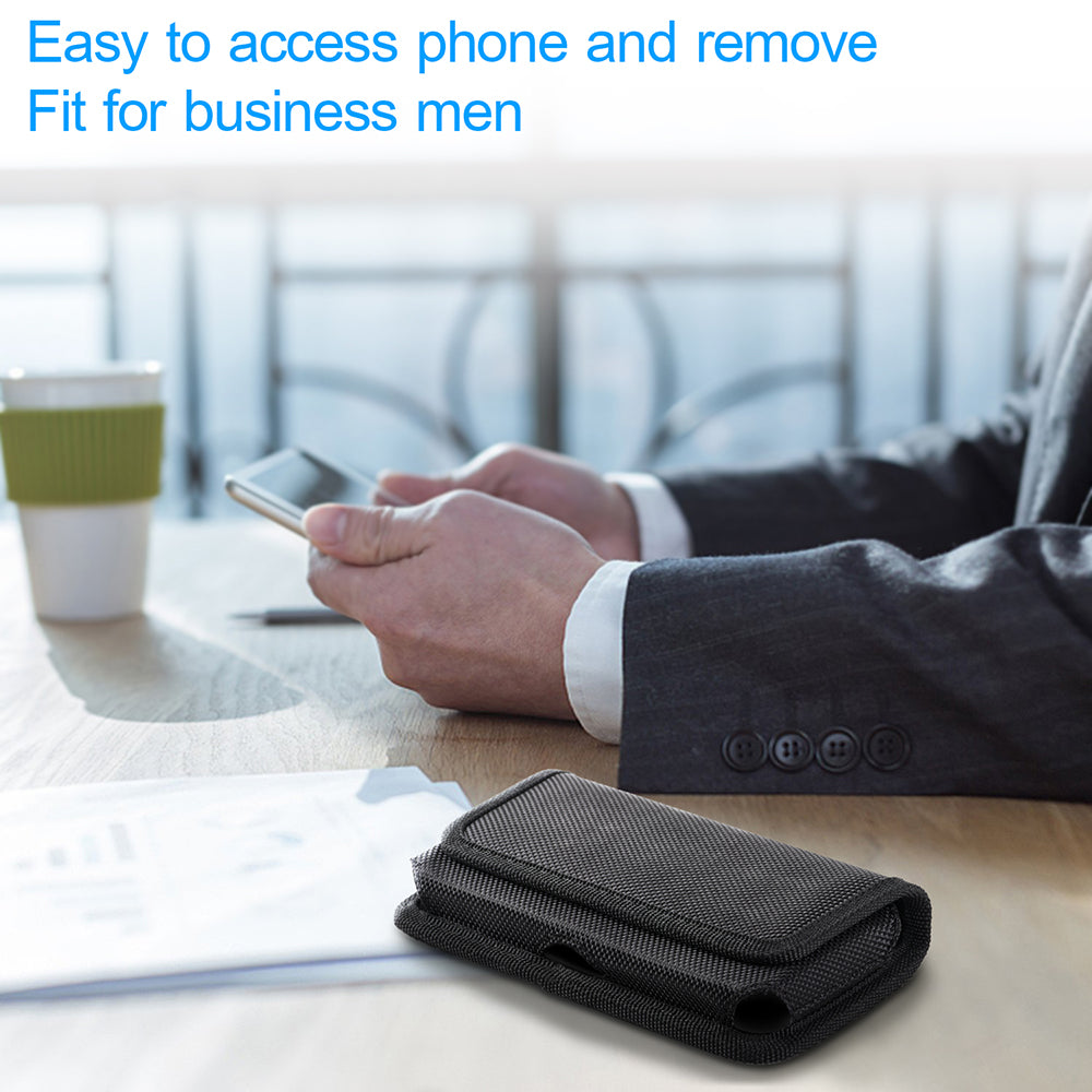 Universal Horizontal Cell Phone Case Nylon Holster Carrying Pouch with Belt Clip and 2 Card Slots fit Large Devices 7" For Samsung Galaxy S22 Ultra [Black]