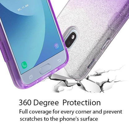 For Samsung Galaxy J3 (2018)/ Galaxy J3 Star/ Galaxy J3 Glitter Stylish Design Hybrid Rubber TPU Hard PC Shockproof Armor Rugged Purple Silver Phone Case Cover