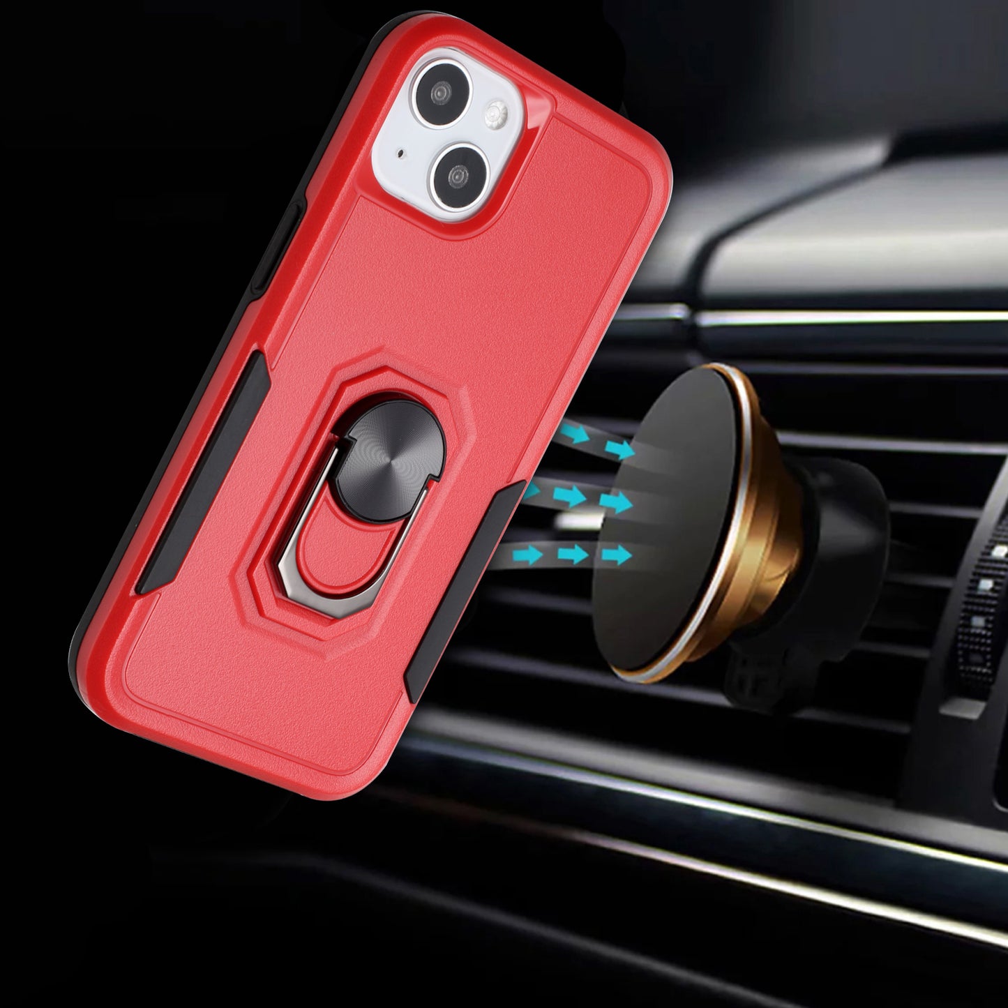 For Apple iPhone 14 Plus (6.7") Hybrid Tough Strong Dual Layer PC TPU with Magnetic Ring Stand Heavy-Duty Armor Design  Phone Case Cover