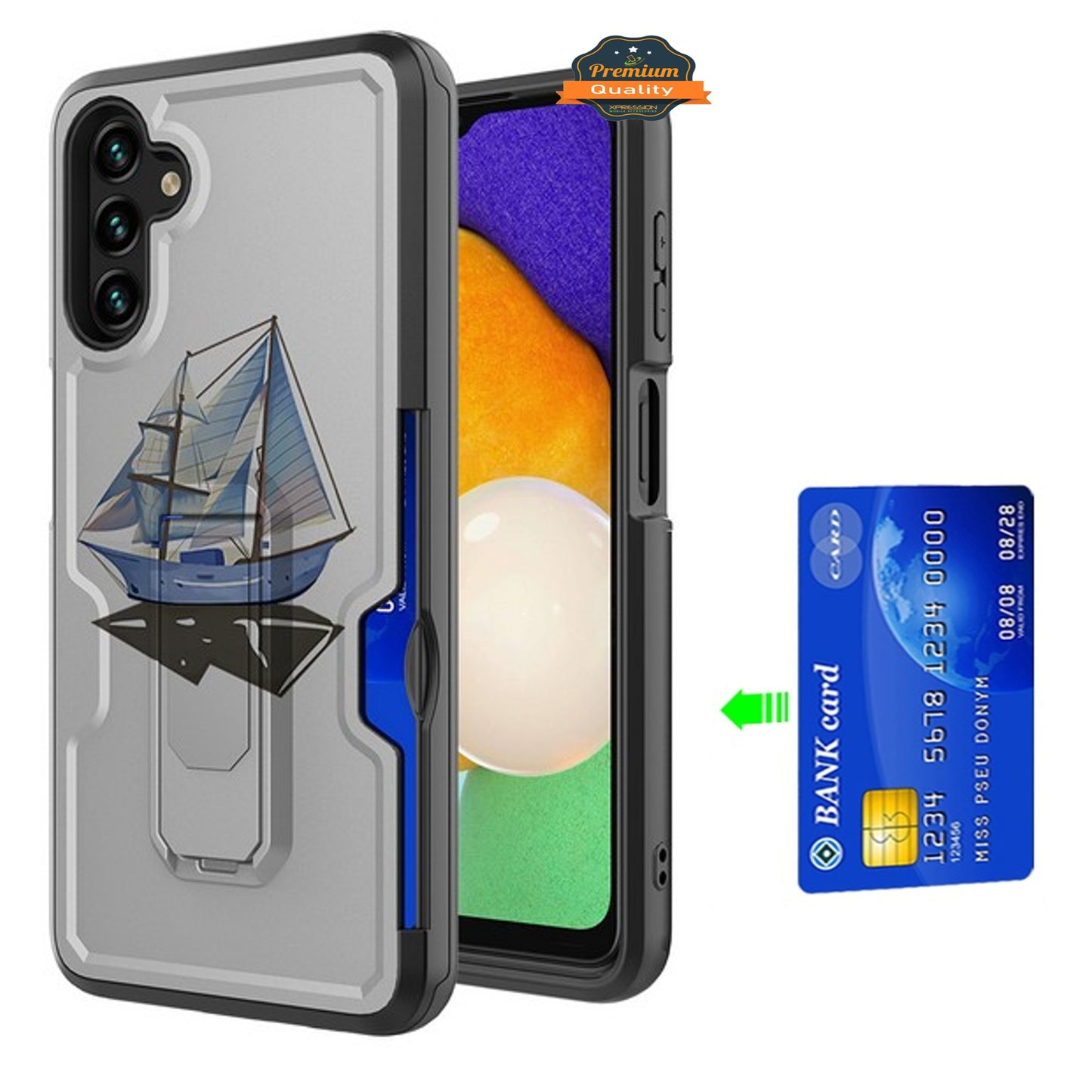 For Samsung Galaxy A13 5G Hidden Wallet Credit Card Slots with Kickstand Back Design Fashion Hybrid Shockproof Hard  Phone Case Cover