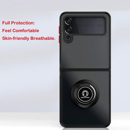 For Samsung Galaxy Z Flip 4 5G Finger Ring Stand Holder Kickstand Hybrid Frosted Matte TPU Hard PC Shock-Absorption  Phone Case Cover