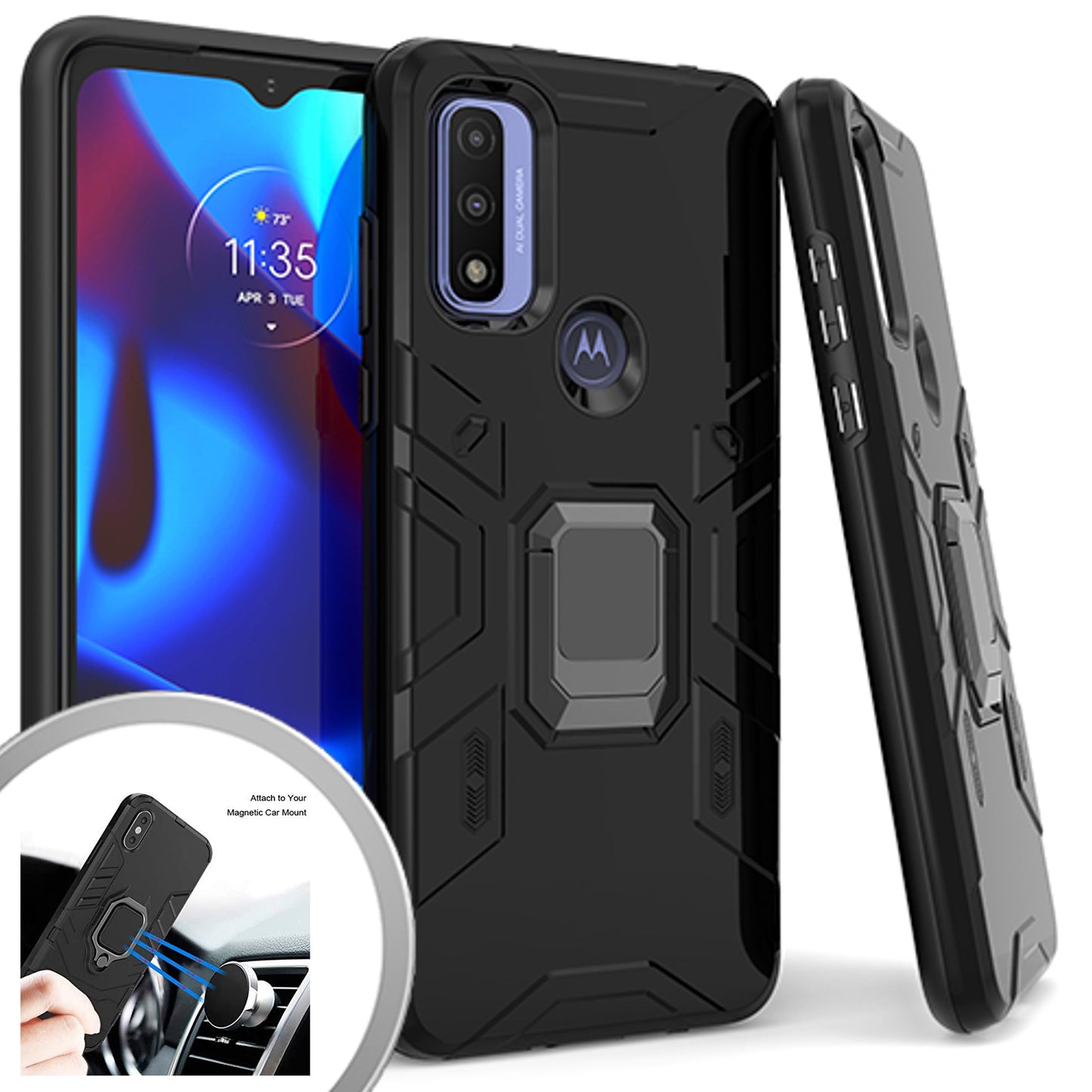For Samsung Galaxy A13 5G Hybrid Heavy Duty Armor Protective Bumper with 360° Degree Ring Holder Kickstand [Military-Grade]  Phone Case Cover