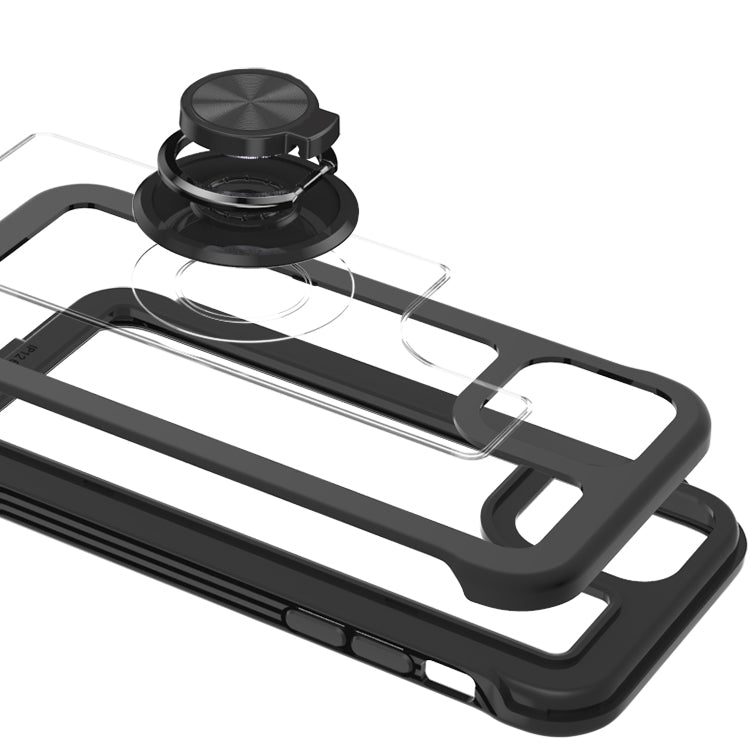 For Samsung Galaxy S22 Ultra Transparent Magnetic Ring Stand Hybrid with 360 Degree Rotation Kickstand Armor Bumper  Phone Case Cover