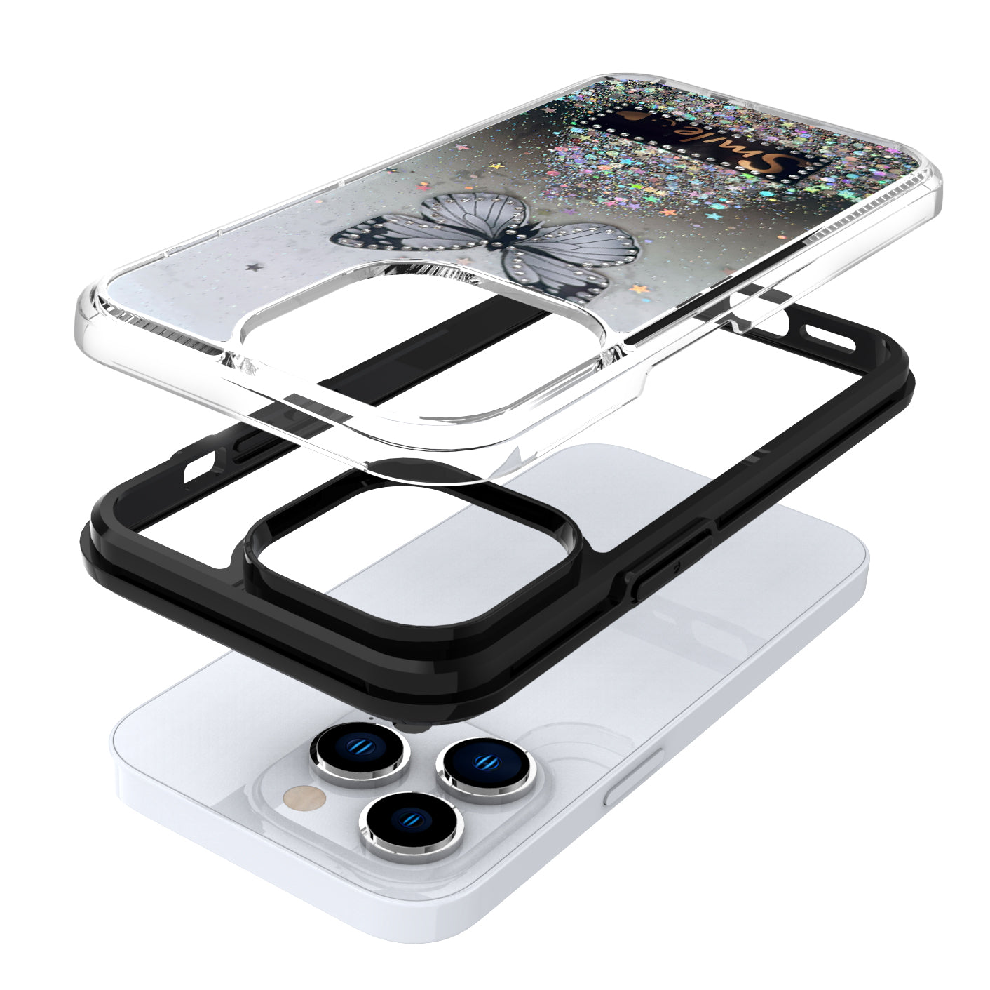 For Motorola Moto G Stylus 5G 2022 Butterfly Smile Glitter Bling Sparkle Epoxy Glittering Shining Hybrid Hard PC TPU  Phone Case Cover