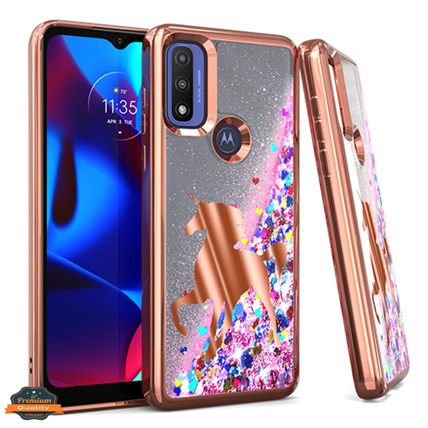 For Motorola Moto G Power 2022 Quicksand Liquid Glitter Bling Flowing Sparkle Fashion Hybrid Rubber TPU and Chrome Plating Hard  Phone Case Cover