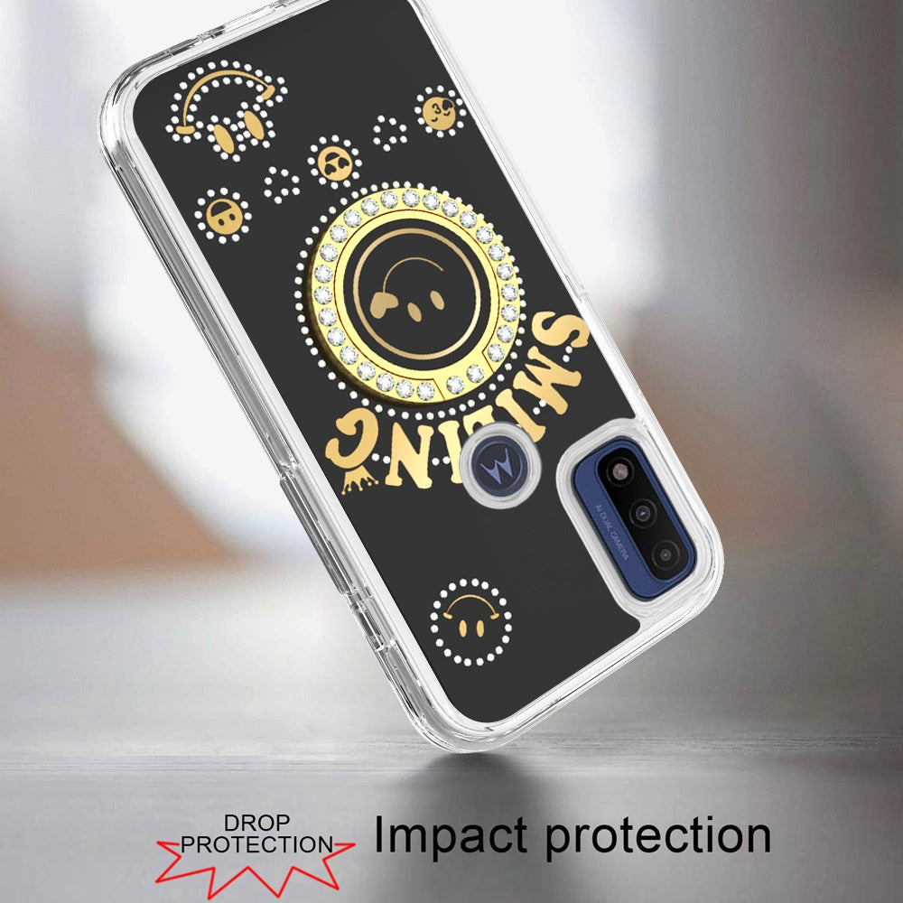 For Motorola Moto G Pure /G Power 2022 Smiling Glitter Ornament Bling Sparkle with Ring Stand Hybrid Hard Back Shell  Phone Case Cover