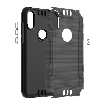 For AT&T Maestro 3 Hybrid Dual Layer Slim Metallic Brush Texture Hard PC TPU Rubber with Screen Protector Tempered Glass  Phone Case Cover