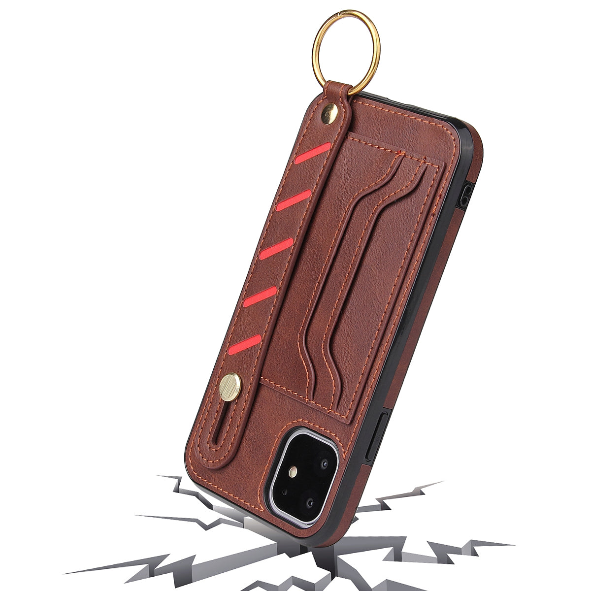 For Apple iPhone 14 /Plus Pro Max Vegan Leather Multi-Functional Credit Cards Slot with Wrist Strap Stand Pocket  Phone Case Cover