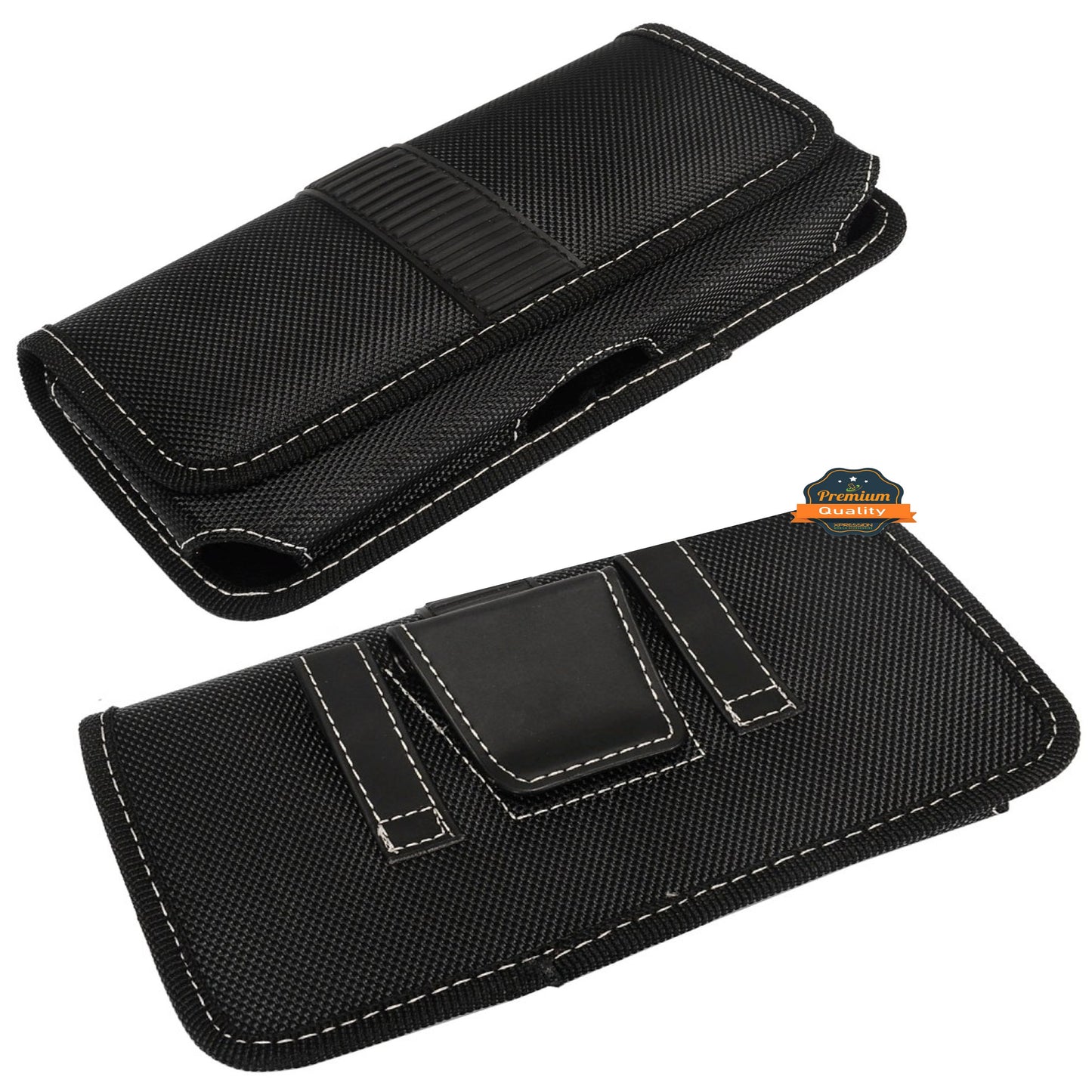 For Nokia C200 Rugged Canvas Cellphone Belt Clip Cover Holster Pouch Holder with Belt Loops Universal Horizontal Carrying Case [Black]