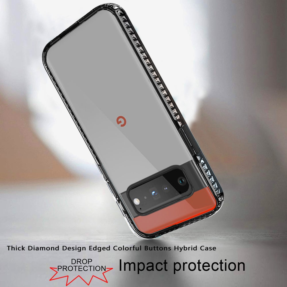 For Google Pixel 6 / Pro Crystal Transparent Rugged Shockproof Hybrid Hard PC + TPU Colorful Buttons Military Grade Protection Back  Phone Case Cover