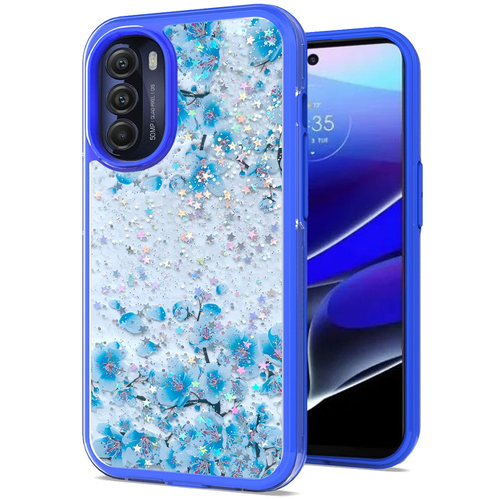 For Motorola Moto G Stylus 5G 2022 Sakura Spring Flowers Design Colorful Frame Hybrid Rubber TPU Hard PC Rugged Slim  Phone Case Cover