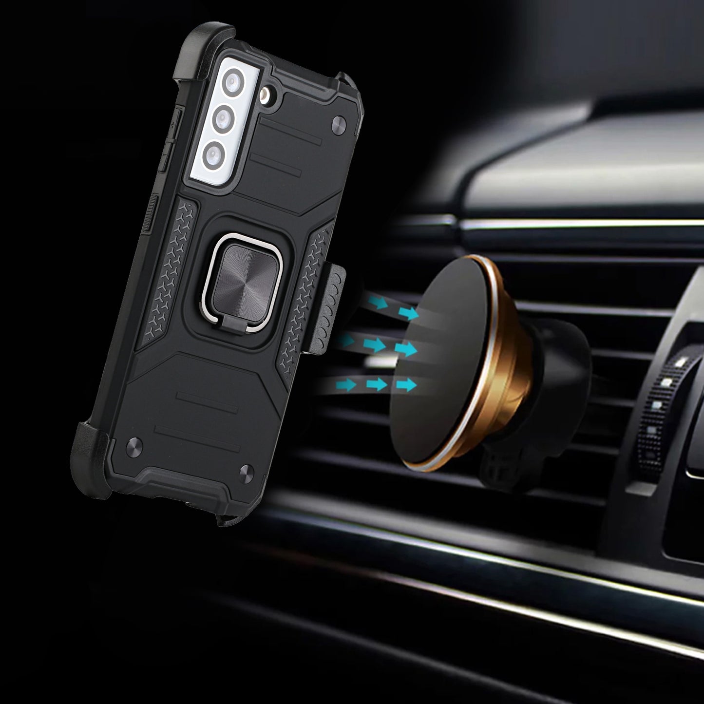 For Samsung Galaxy S21 FE /Fan Edition Holster Combo Clip 3 in 1 Armor Hybrid with Ring Kickstand Shockproof Rugged Dual Layer  Phone Case Cover