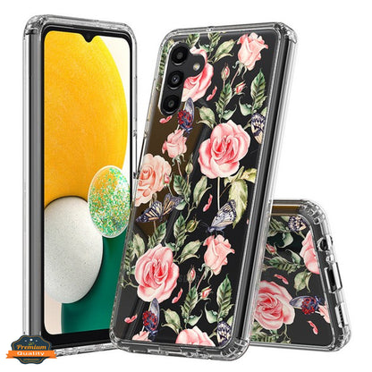 For Samsung Galaxy A13 5G Floral Patterns Design Transparent TPU Silicone Shock Absorption Bumper Slim Hard Back  Phone Case Cover